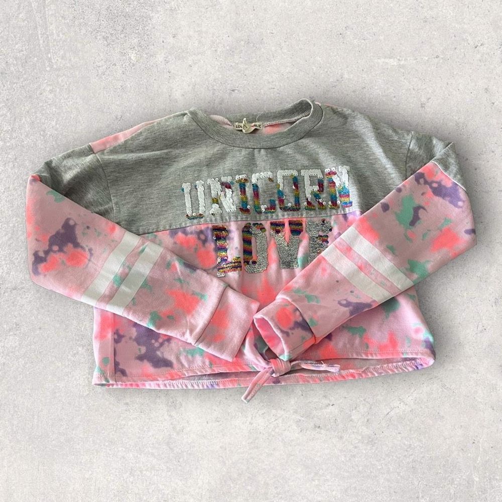 Love Republic. Sequin Unicorn Love Cropped Sweatshirt •Size Large 14/16